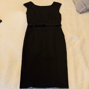 Zara Elegant Black Midi Dress with Belt